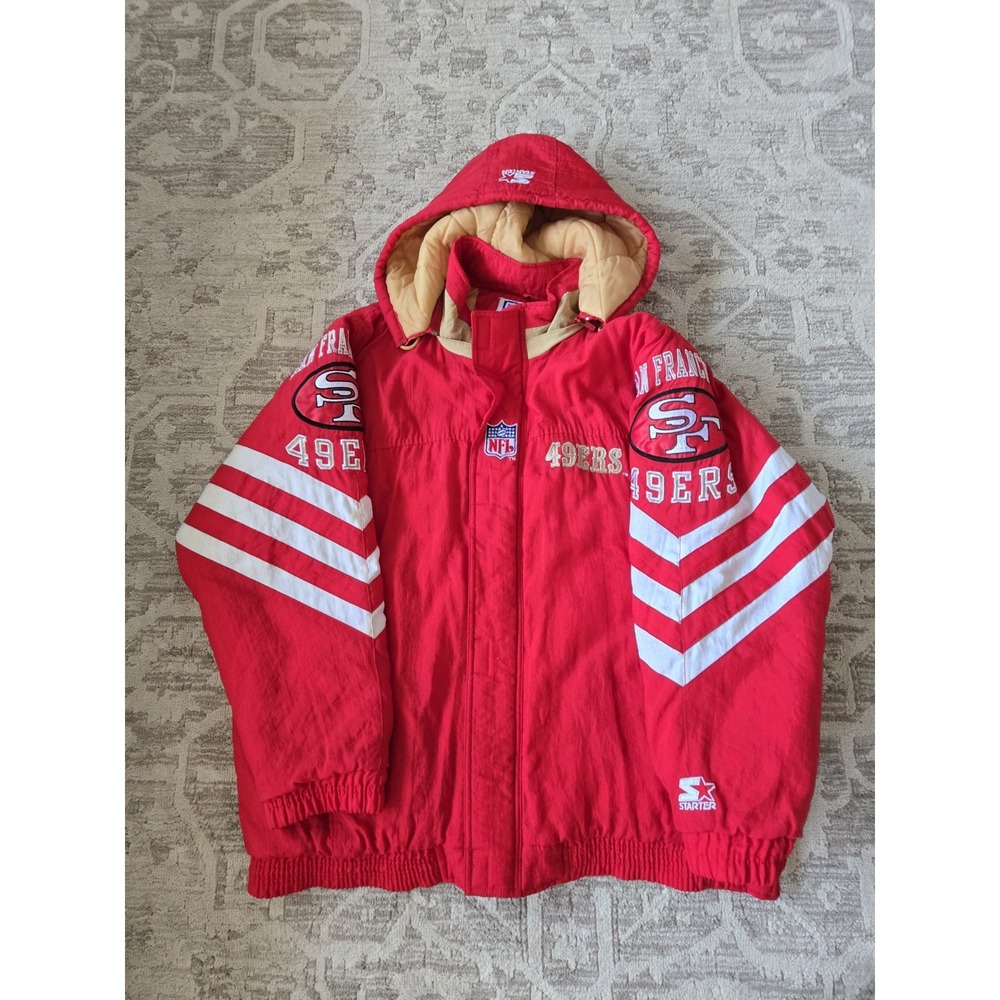 Vintage Starter San Francisco 49ers Full Zip Hoodie Puffer Jacket Size LARGE